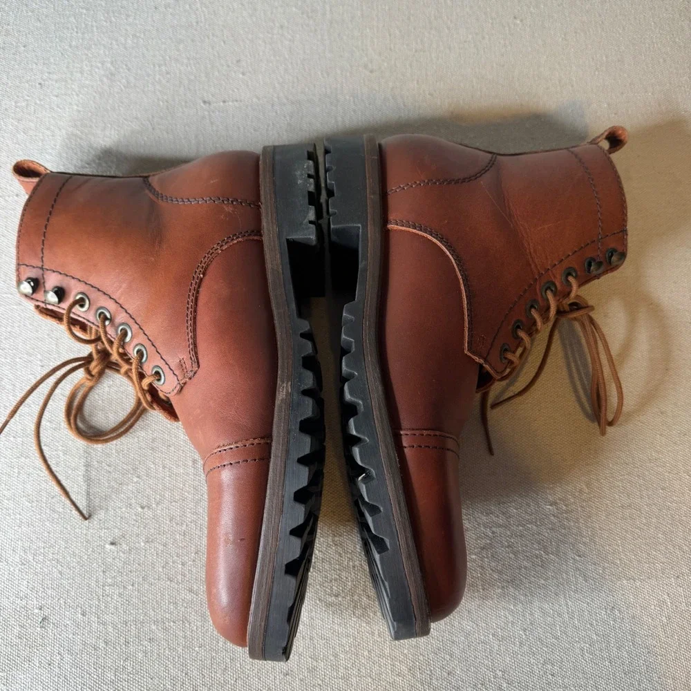 Patina Footwear Mens Leather Cap Toe Combat Boots Brown BP2123691 Size 9.5